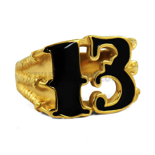 Stainless Steel Carved Word Ring Gold Dragon Claw Halloween Ring SWR0347G - Click Image to Close